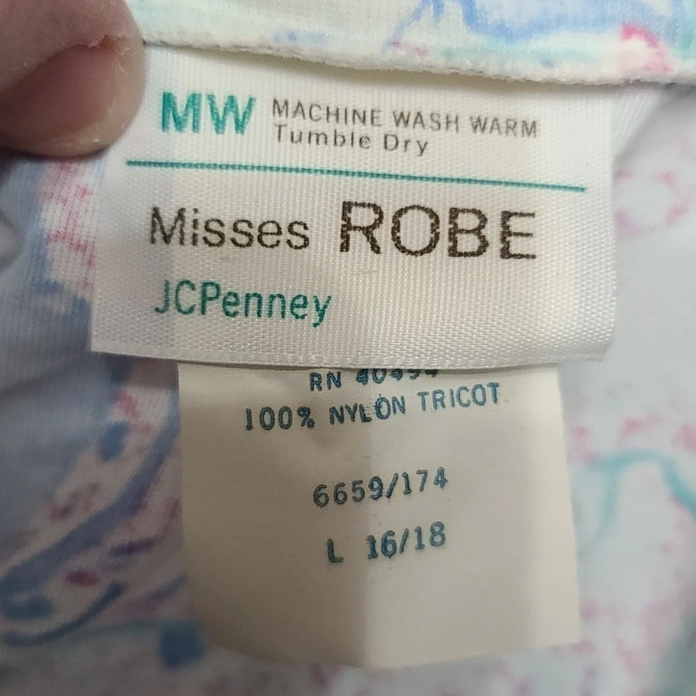 VTG J C Penney Womens Long Robe Nylon Marbled Pastels Pockets‎ Size L 16/18 EUC